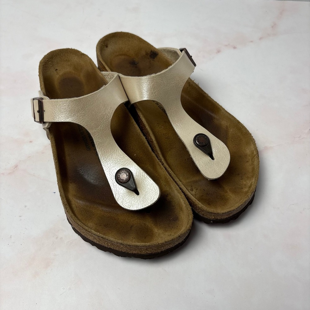 Birkenstock Gizeh Pearl White Birko-Flor Thong Sandals Womens 39 Regular Wide